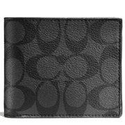 Coach Compact ID Wallet in Signature Canvas in Charcoal/ Black F74993