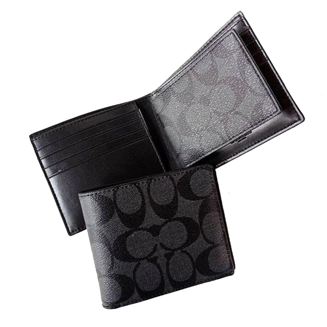 Coach Compact ID Wallet in Signature Canvas in Charcoal Black F74993 PinkOrchard