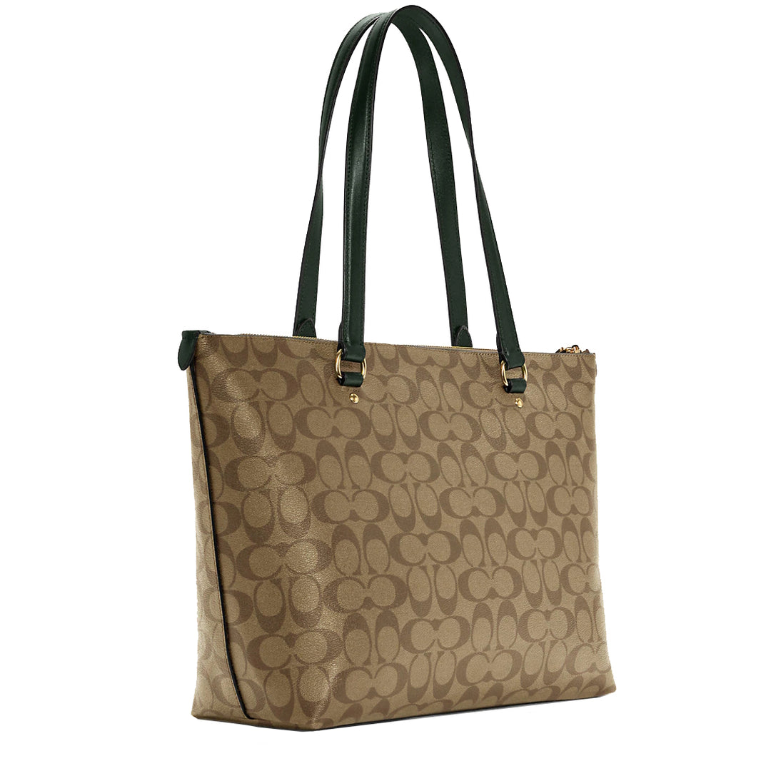 Coach Gallery Tote Bag In Signature Canvas in Khaki Amazon Green 7960 PinkOrchard