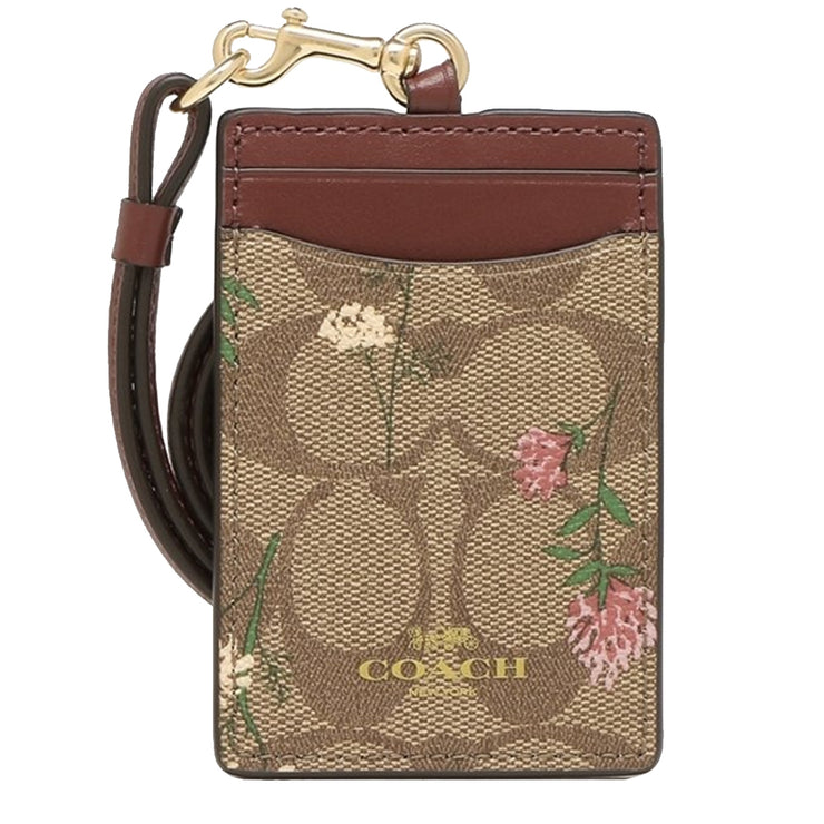 Coach Id Lanyard In Signature Canvas With Wildflower Print in Khaki Multi C8735