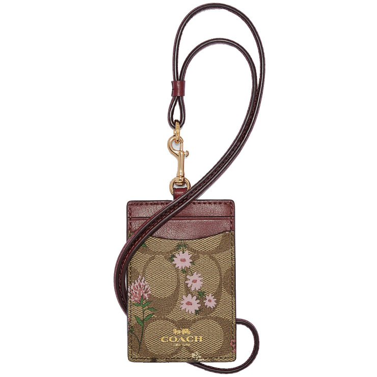 Coach Id Lanyard In Signature Canvas With Wildflower Print in Khaki Multi C8735