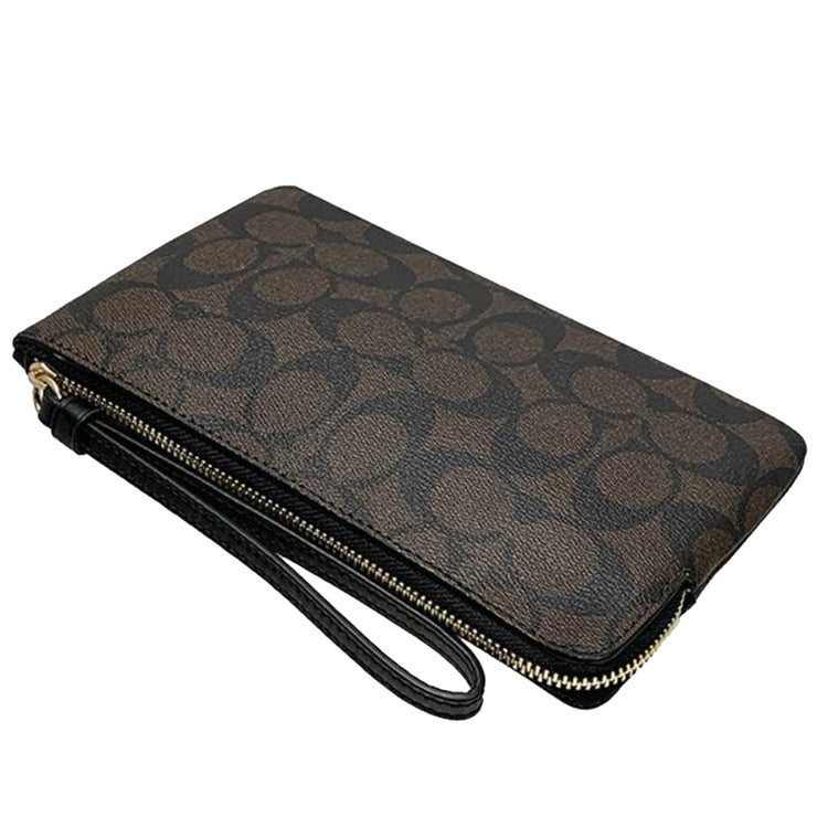 Buy Coach Large Corner Zip Wristlet In Signature Canvas in Gold/ Brown Black 6648 Online in Singapore | PinkOrchard.com