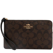 Buy Coach Large Corner Zip Wristlet In Signature Canvas in Gold/ Brown Black 6648 Online in Singapore | PinkOrchard.com