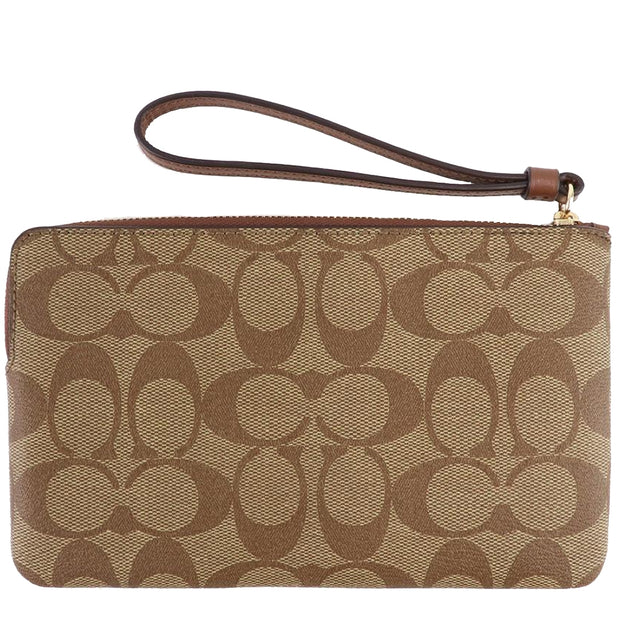 Coach Large Corner Zip Wristlet In Signature Canvas in Khaki/ Saddle 2 6648