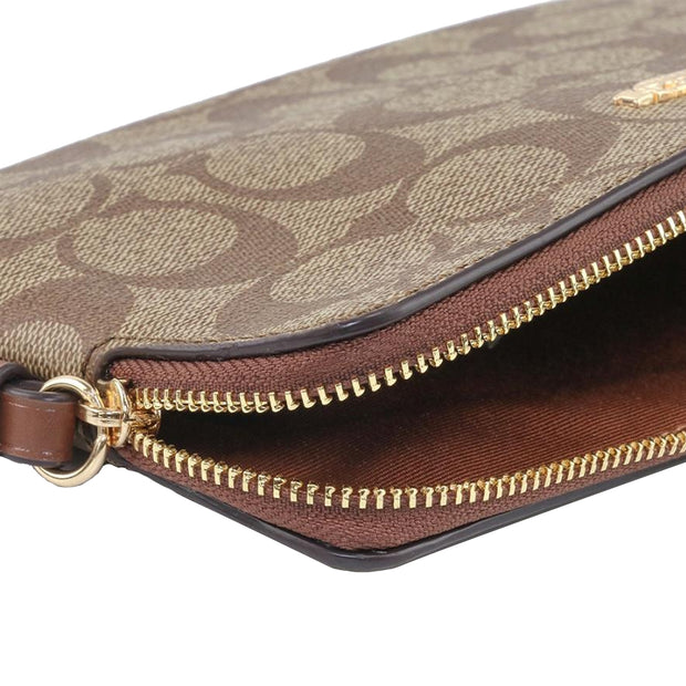 Coach Large Corner Zip Wristlet In Signature Canvas in Khaki/ Saddle 2 6648