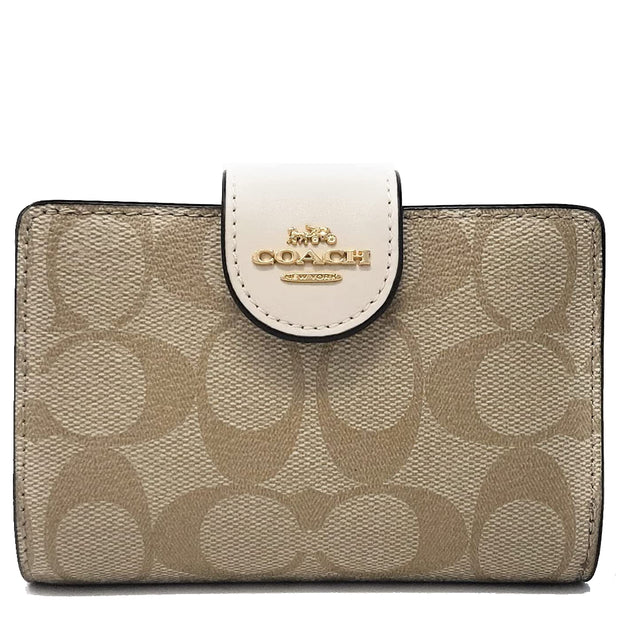 Coach Medium Corner Zip Wallet in Signature Canvas in Light Khaki/ Chalk C0082