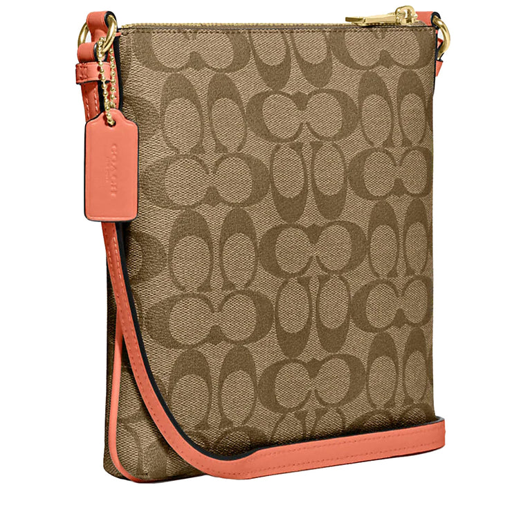 Coach Mini Rowan File Bag In Signature Canvas in Khaki/ Light Coral CF340