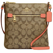 Coach Mini Rowan File Bag In Signature Canvas in Khaki/ Light Coral CF340