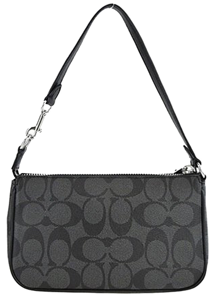 Coach Nolita 19 Wristlet/ Top Handle/ Clutch Bag In Signature Canvas in Graphite/ Black C3308