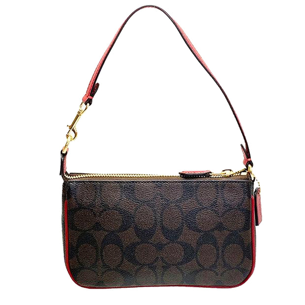 Coach Nolita 19 Wristlet/ Top Handle/ Clutch Bag In Signature Canvas in Brown/ 1941 Red 