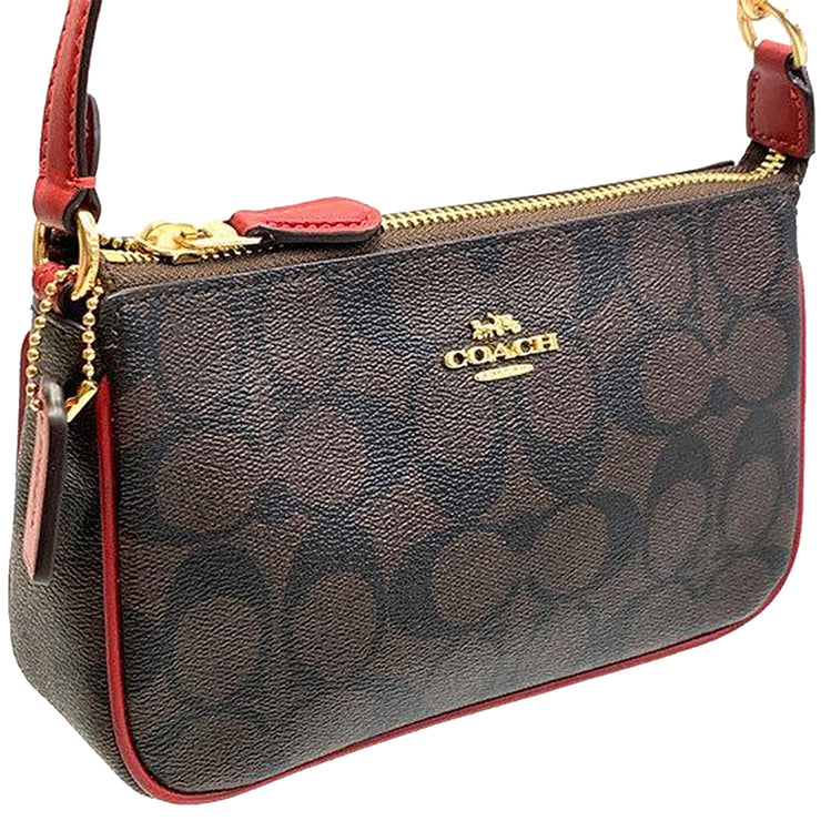 Coach Nolita 19 Wristlet/ Top Handle/ Clutch Bag In Signature Canvas in Brown/ 1941 Red 