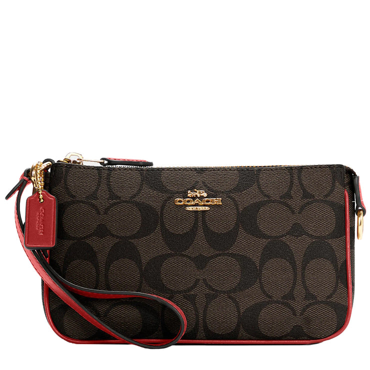 Coach Nolita 19 Wristlet/ Top Handle/ Clutch Bag In Signature Canvas in Brown/ 1941 Red 