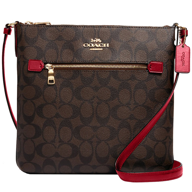 Coach Rowan File Bag In Signature Canvas in Brown/ 1941 Red C1554