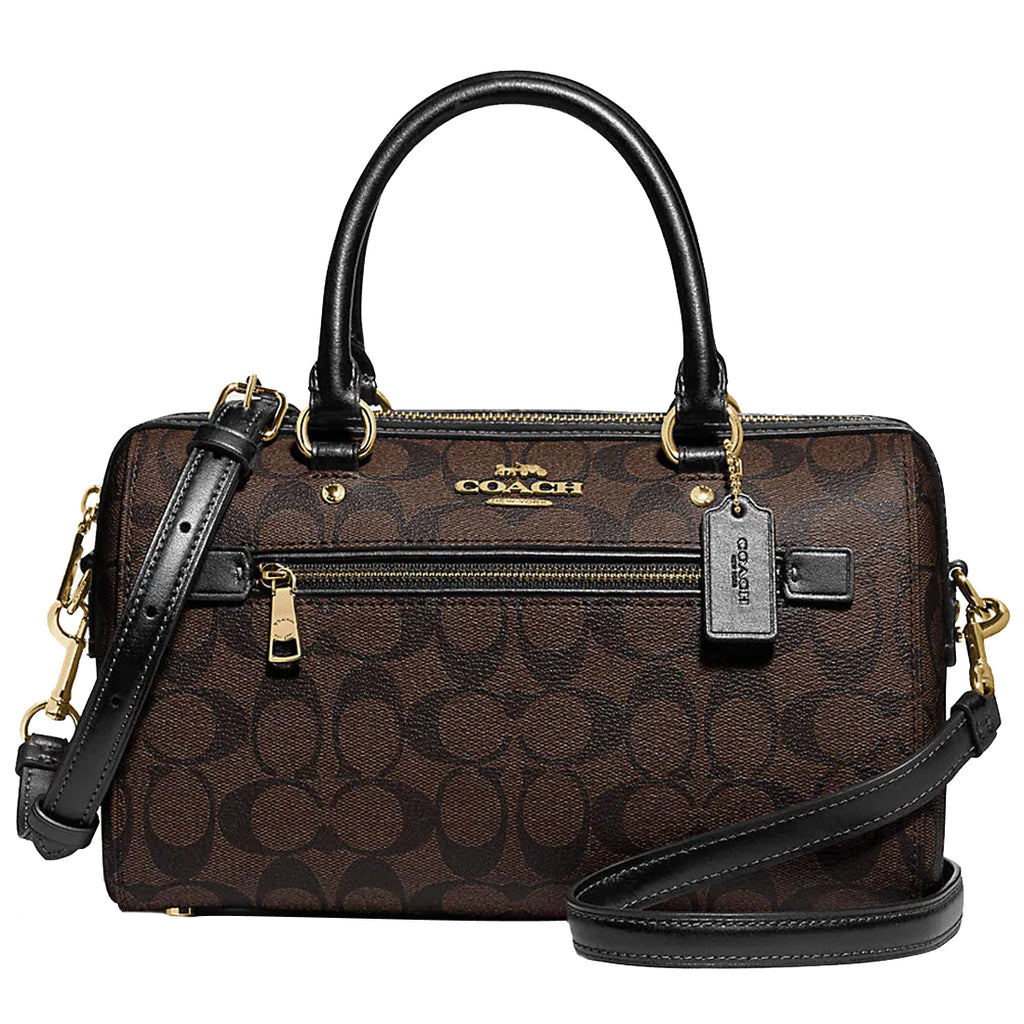 Coach Rowan Satchel Bag in Signature Canvas in Brown/ Black F83607