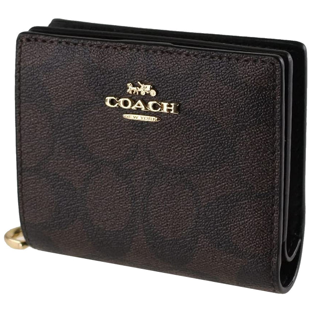 Coach Snap Wallet In Signature Canvas in Brown/ Black C3309