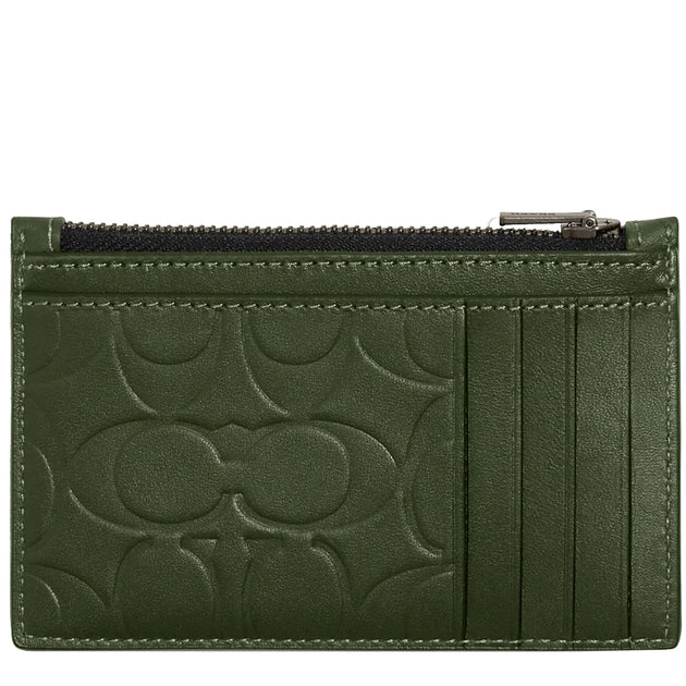 Coach Zip Card Case In Signature Leather in Dark Shamrock C9993