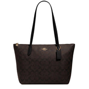 Coach Zip Top Tote Bag In Signature Canvas in Brown/ Black 4455