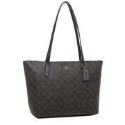 Coach Zip Top Tote Bag In Signature Canvas in Brown/ Black 4455