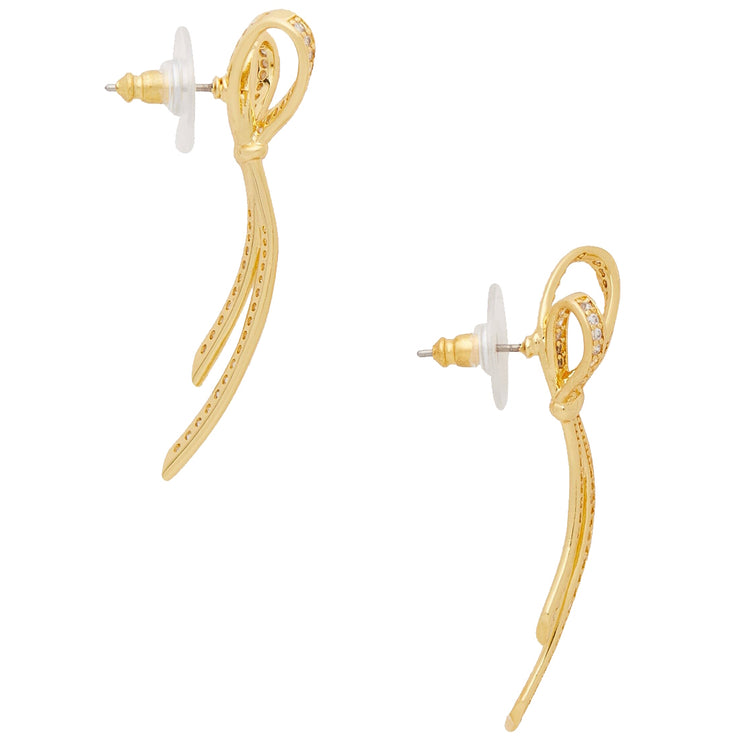 Kate Spade All Tied Up Pave Drop Earrings in Clear/ Gold k6911