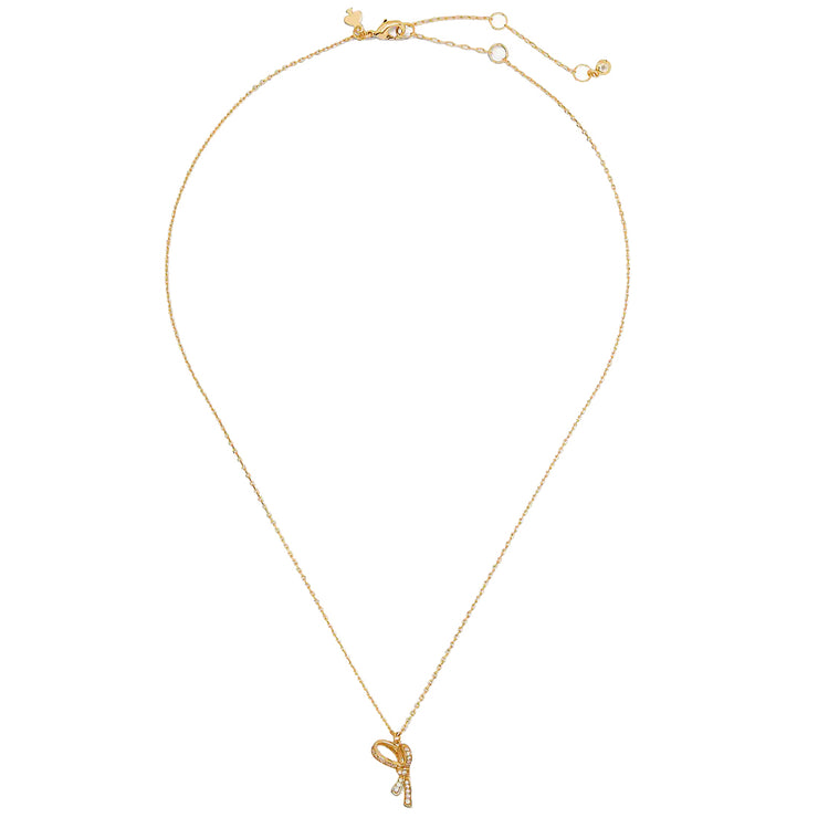 Kate Spade All Tied Up Pave Mini Pendant Necklace in Clear/ Gold k6910