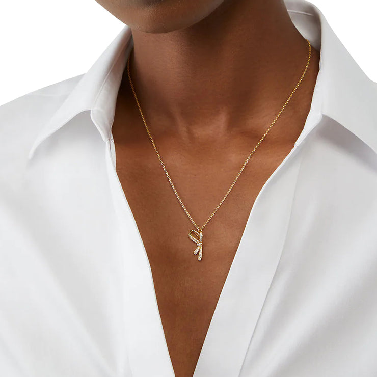 Kate Spade All Tied Up Pave Mini Pendant Necklace in Clear/ Gold k6910