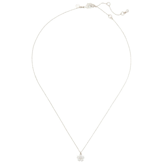 Kate Spade Gleaming Gardenia Flower Mini Pendant Necklace in Clear/ Silver o0r00178