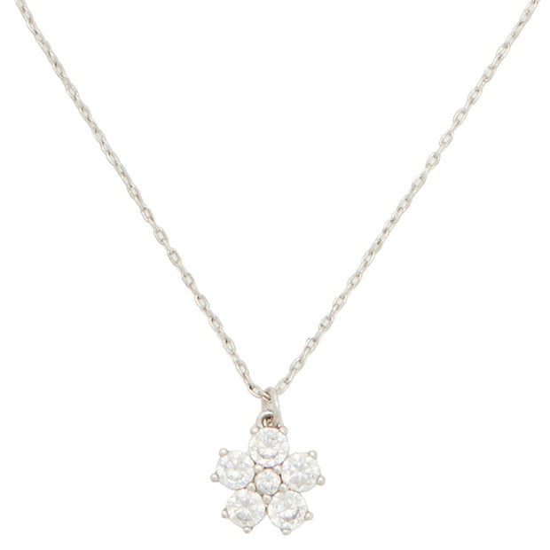 Kate Spade Gleaming Gardenia Flower Mini Pendant Necklace in Clear/ Silver o0r00178