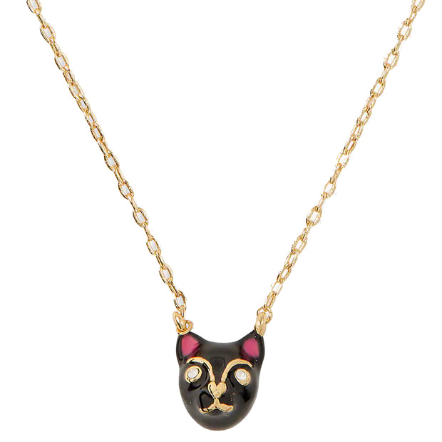 Kate Spade House Cat Mini Pendant Necklace in Black Multi o0R00300