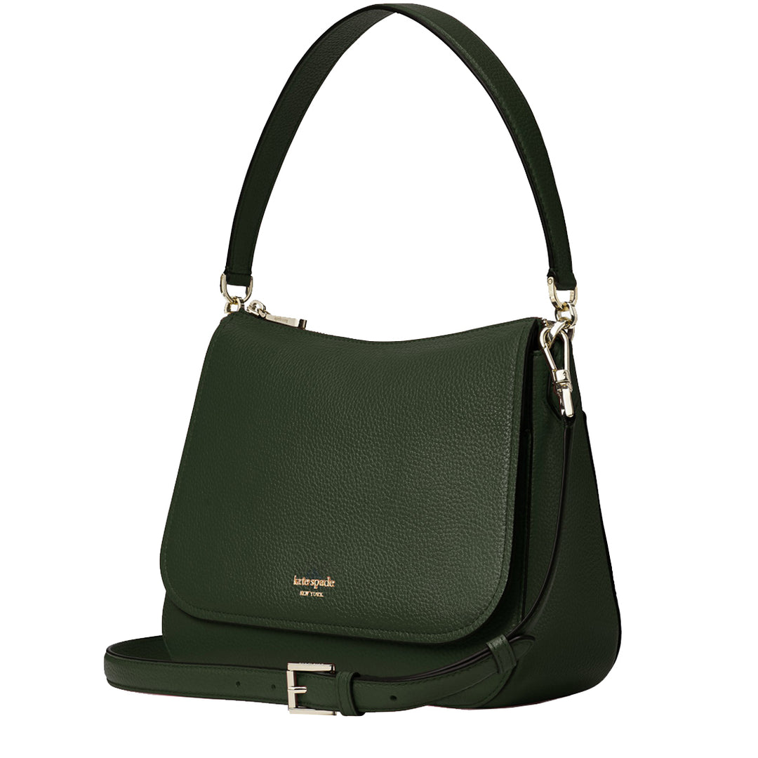 Kate Spade Polly Medium Convertible Flap Shoulder Bag in Deep Evergree –