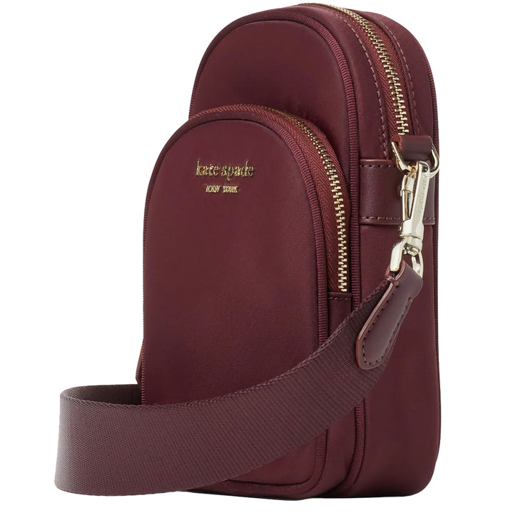 Kate Spade The Little Better Sam Nylon North South Phone Crossbody Bag in Dark Merlot k4923