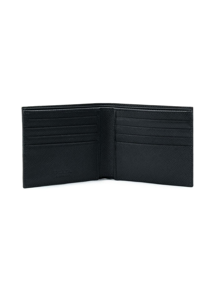 Prada 2MO513 Men's Saffiano Leather Bi-Colour Bifold Wallet with Embossed Logo- Black