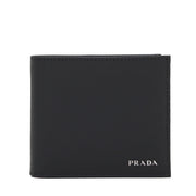 Prada 2M0738 Men's Saffiano Leather Bi-Colour Bifold Wallet with Coin Pouch & Logo- Black-Mercury