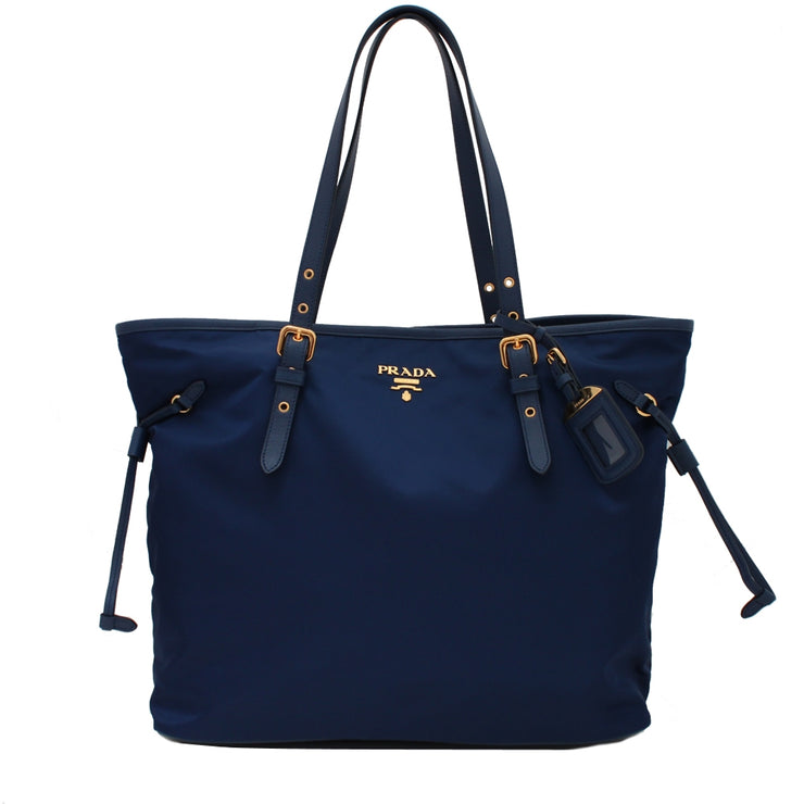 Prada BR4997 Nylon Shoulder Tote Bag with Leather Drawstring- Royal