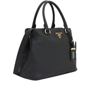 Prada 1BA058 Vitello Phenix Leather Convertible Bag- Black