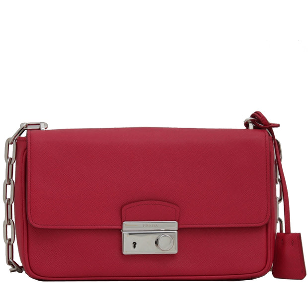 Prada 1BD974 Saffiano Soft Leather Flap Shoulder Bag- Peonia