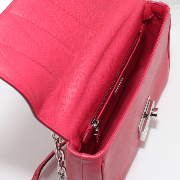 Prada 1BD974 Saffiano Soft Leather Flap Shoulder Bag- Peonia