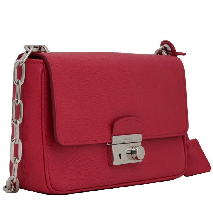 Prada 1BD974 Saffiano Soft Leather Flap Shoulder Bag- Peonia