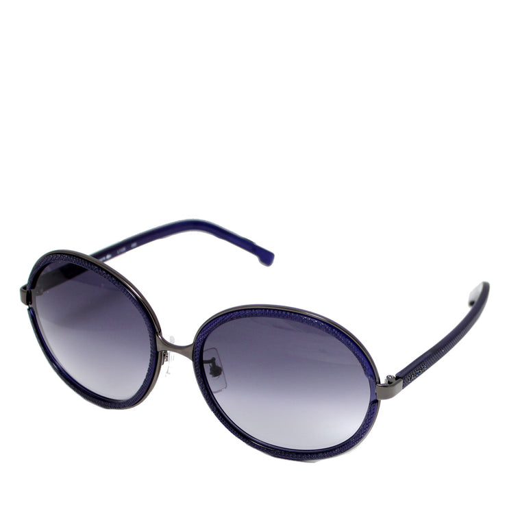 Ladies Round Leather Effect Sunglasses