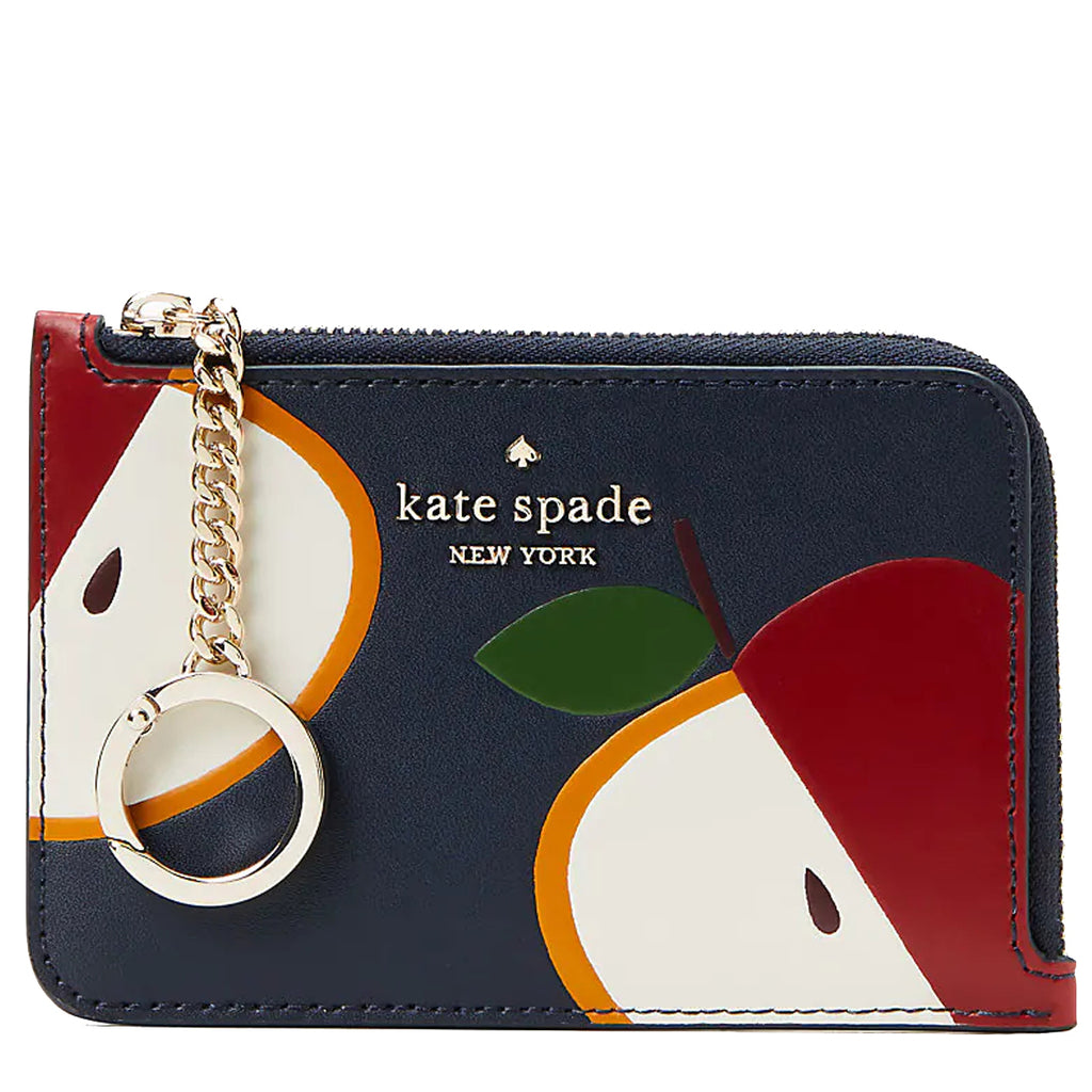 Kate Spade Honeycrisp Apple Medium L-Zip Card Holder Blue Multi