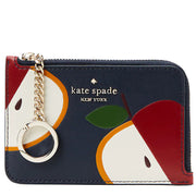 Kate Spade Honeycrisp Apple Medium L-Zip Card Holder in Blue Multi k8288