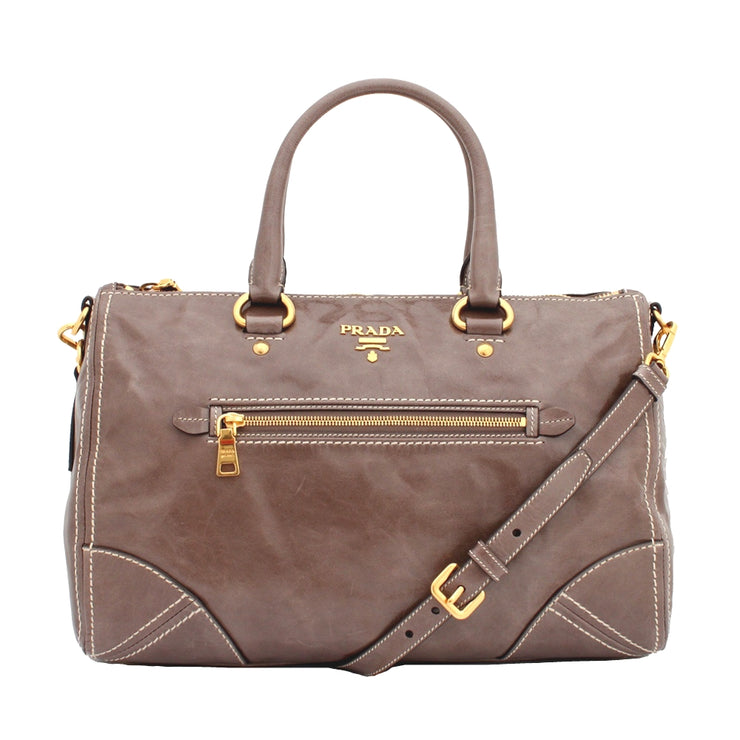 Prada Vitello Shine Leather Vintage Top Handle Convertible Bag