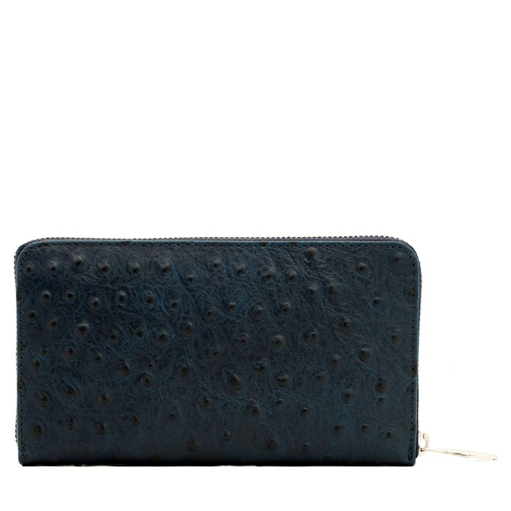 Ostrich Embossed Leather Zip Around Continental Wallet