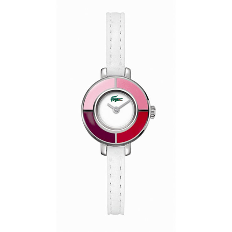 Ladies White Leather Strap Dress Watch w Multi-Colour Bezel