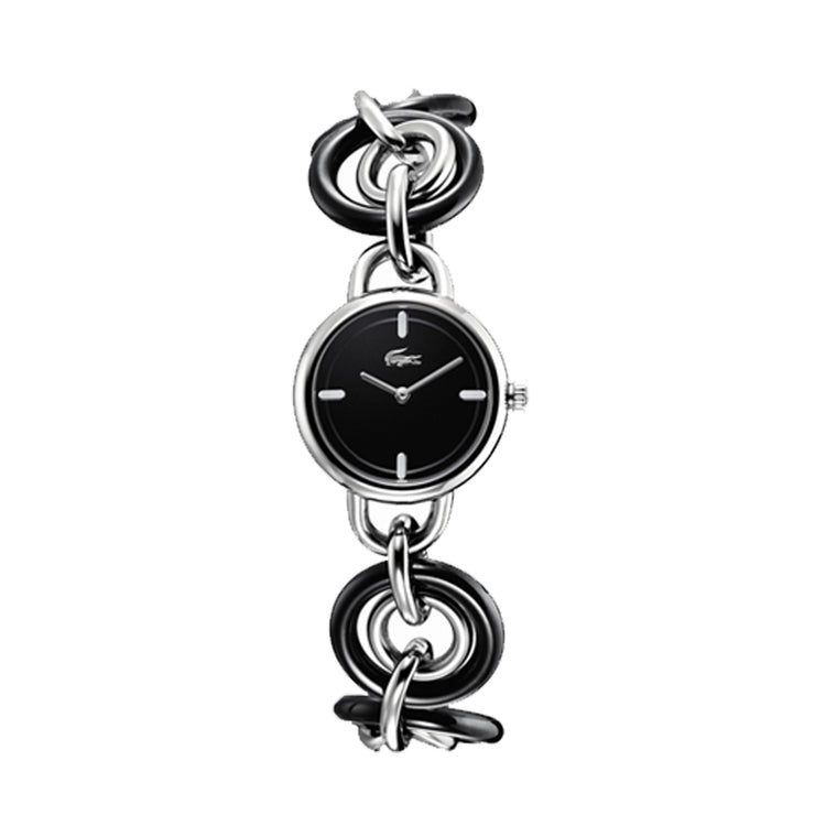Lacoste Ladies Silver Chain Link Dress Watch w Black Dial