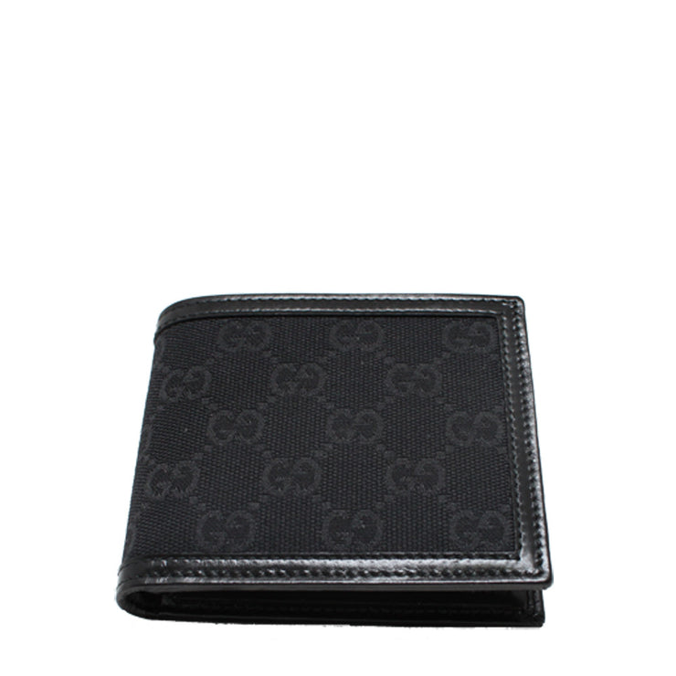 Gucci Mens GG Canvas Bi-fold Wallet w Leather Trim